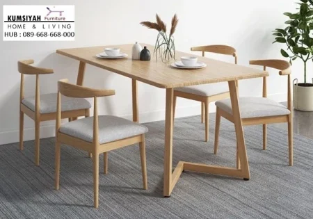 Jual Set Meja Makan Jati Japandi Natural