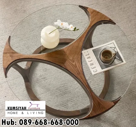 Jual Coffee Table Permukaan Kaca Rangka Kayu