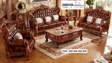 Kursi Sofa Tamu Jok Kulit Jati Jepara
