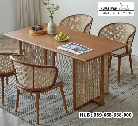 Meja Makan Kayu Jati Custom Kombinasi Rotan