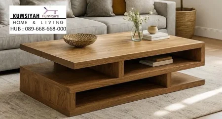 Meja Tamu Minimalis Bertingkat Kayu Jati
