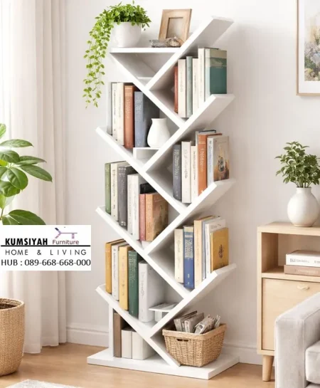 Rak Buku Model Pohon Dekoratif Minimalis Putih
