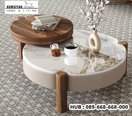 Coffe Table Kombinasi Marmer Kayu Jati
