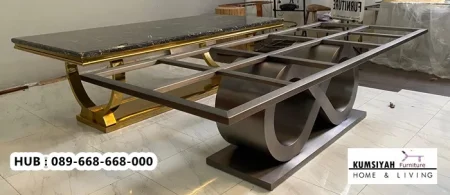 Jual Meja Makan Marmer Stainless Gold