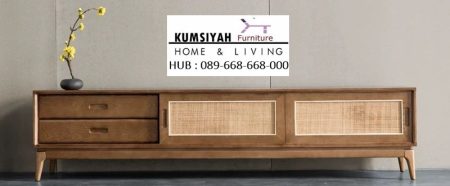 Jual Meja TV Kayu Solid Aksen Rotan