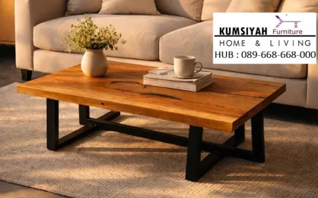 Jual Meja Tamu Jati Industrial Kaki Besi