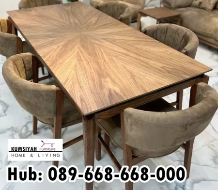 Meja Makan Corak Unik Kayu Jati