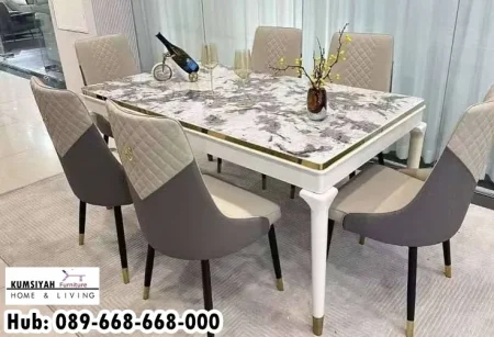 Meja Makan Marmer Bulat 6 Kursi Istimewa
