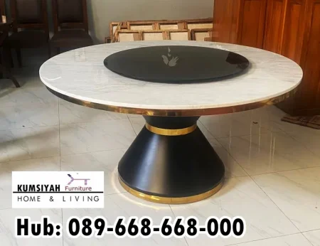 Meja Makan Marmer Bulat Dengan Putaran Kaca Istimewa