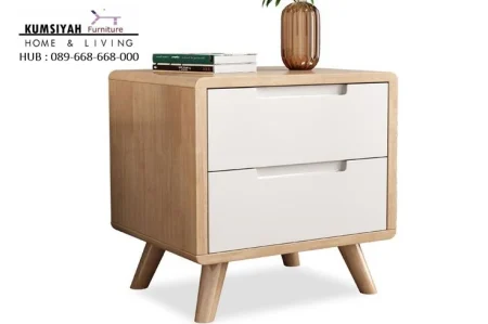 Meja Nakas Kayu Minimalis Laci Putih
