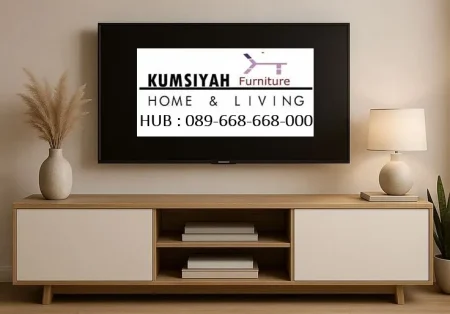 Meja TV Kombinasi Putih Kayu Natural