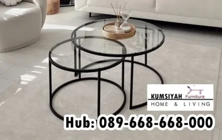 Coffee Table Kaca Stainless Hitam Berkualitas
