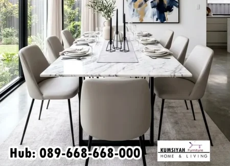 Jual Meja Makan Marmer Satu Set Kokoh