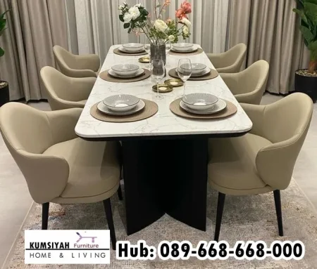 Jual Meja Makan Marmer Satu Set Tebal
