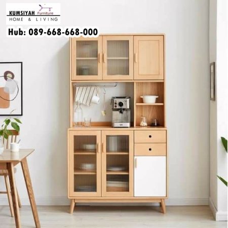 Lemari Dapur Minimalis Kayu Jati Pintu Putih Modern Sideboard