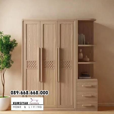 Marlao Lemari Pakaian 3 Pintu Kayu Solid Minimalis Retro