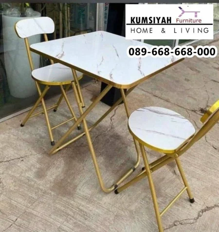 Set Meja Kursi Lipat Motif Marmer