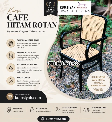 Kursi Cafe Hitam Rotan