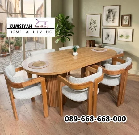 Set Meja Makan Elvara Oak 6 Kursi