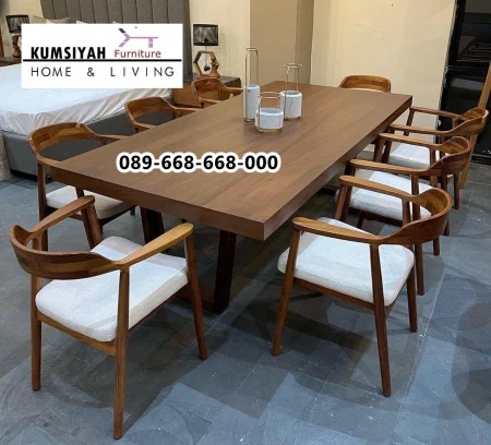 Set Meja Makan Kayu 8 Kursi