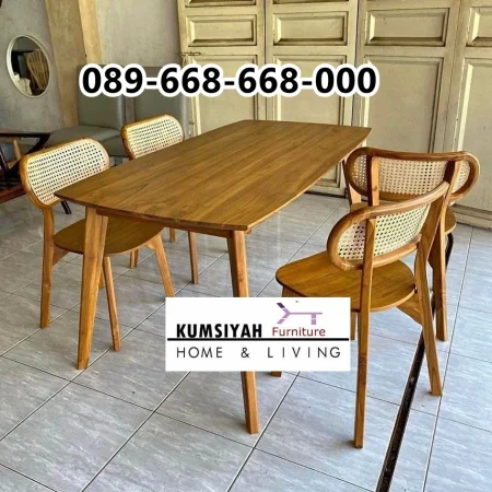 Set Meja Makan Kayu Jati Kombinasi Rotan