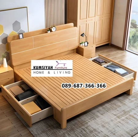 Tempat Tidur Jati Minimalis Laci Sakura