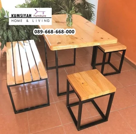 Bangku Cafe Kayu Rangka Besi