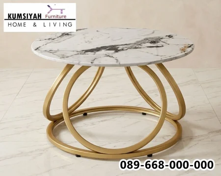 Meja Tamu Top Marmer Tangerang Rangka Kaki Gold