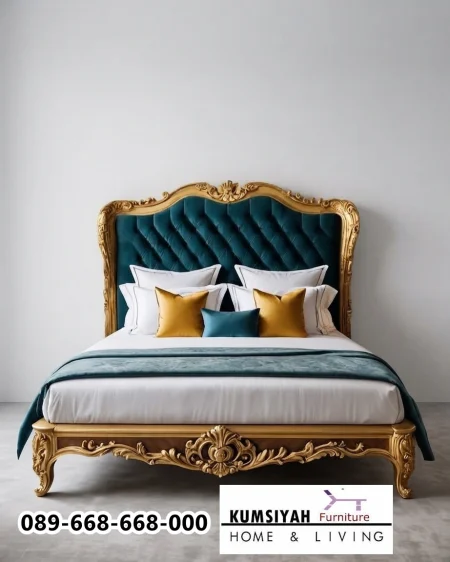 Jual Dipan Tempat Tidur Tangerang Ukiran Mewah Finishing Gold, Elegan untuk Kamar Utama